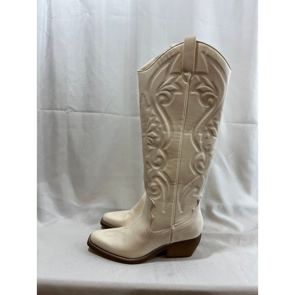 Wild Fable Womens Cream Embroidered Western Cowboy Boots Pointed Toe Size 6 NEW